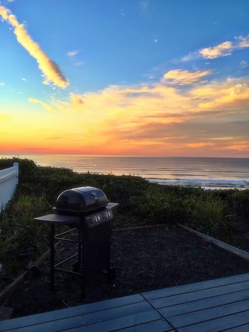 Sunset grilling on the deck.