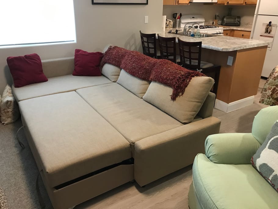 Couch pulls out into a bed