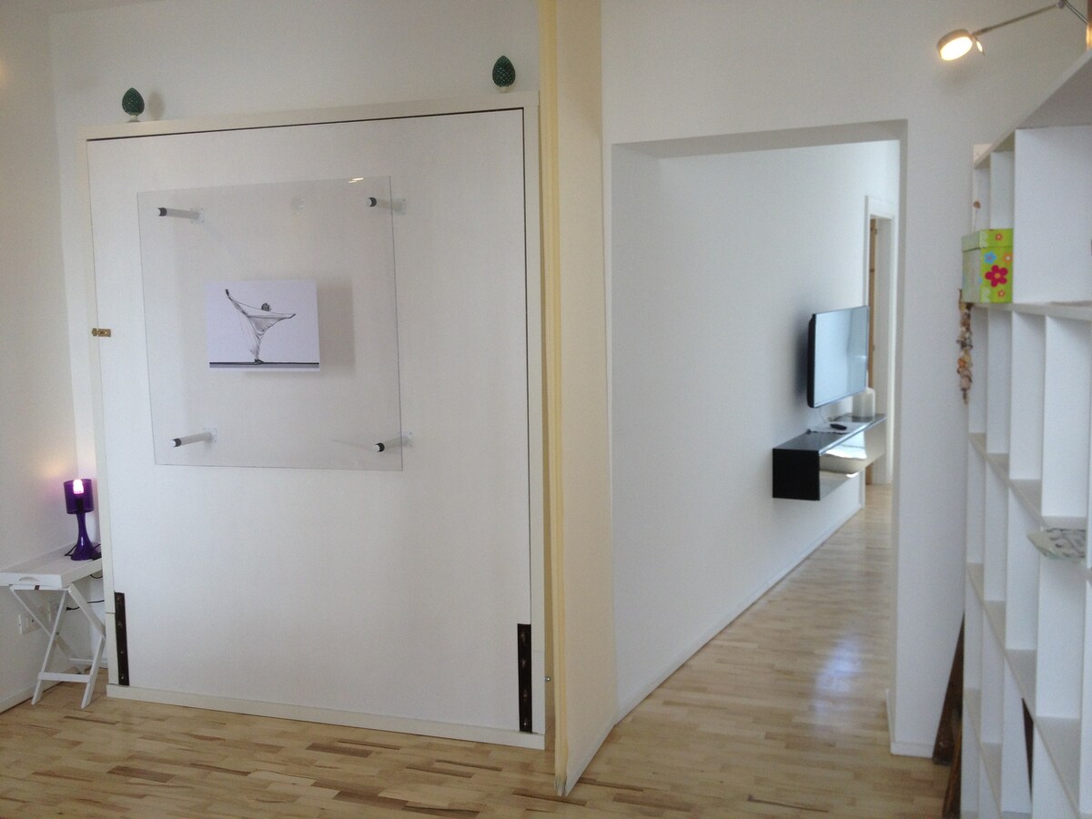 Studio entrance with closed bed