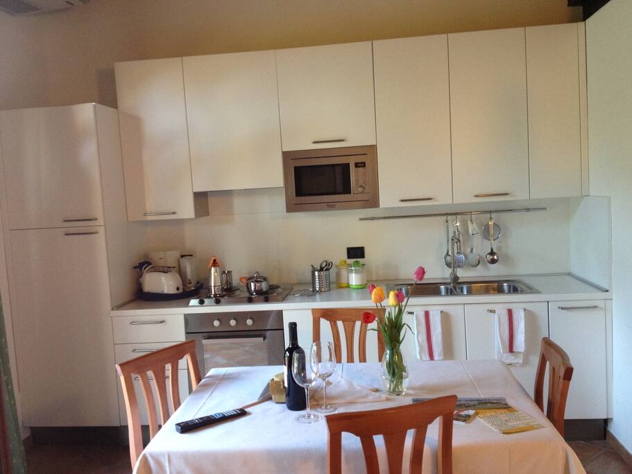 a fully equipped kitchen