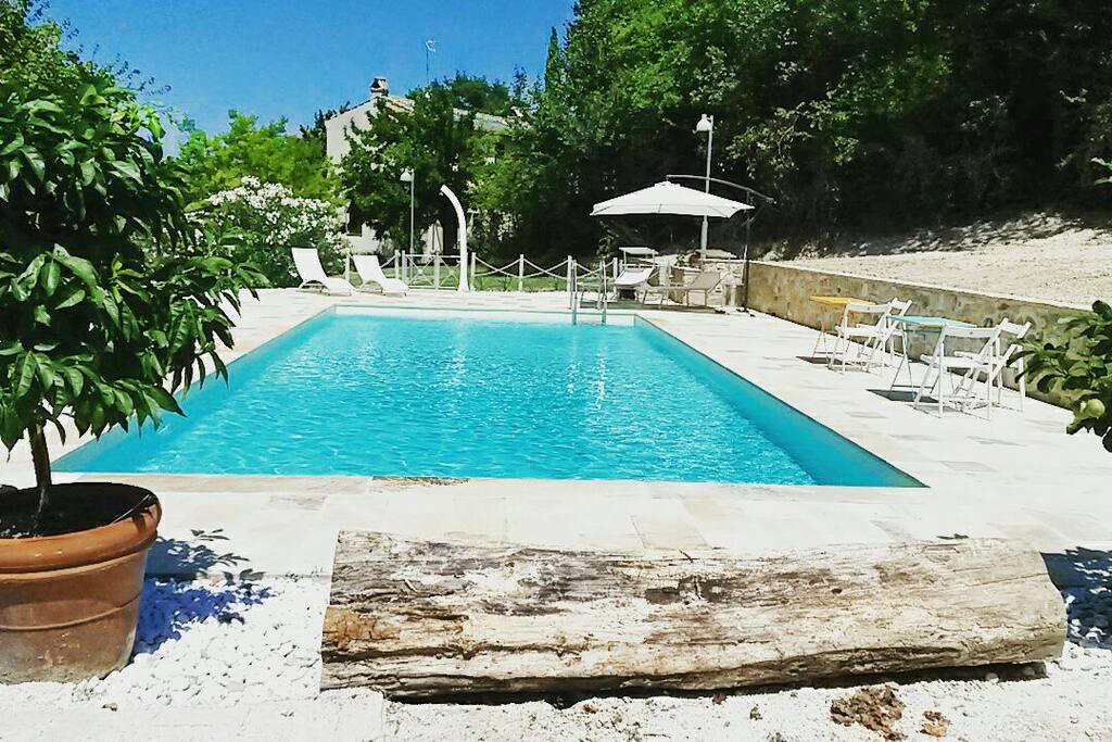 La piscina e sullo sfondo il Casolare