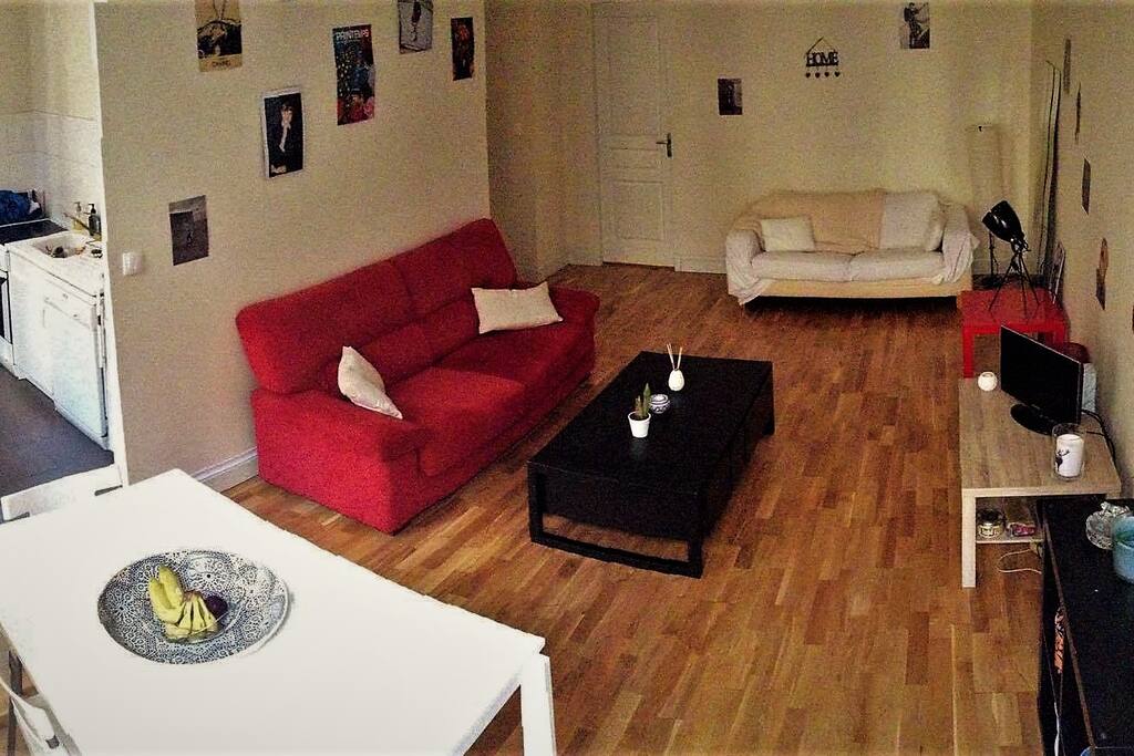 Grand séjour tout équipé donnant sur cour