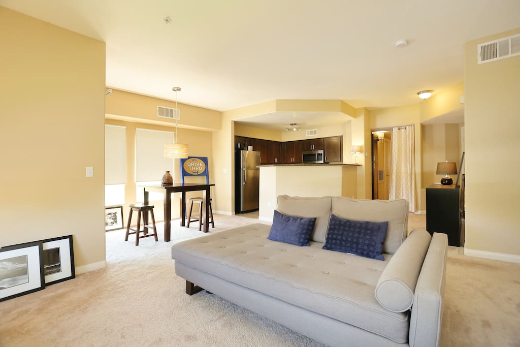OVER VIEW OF GREAT ROOM KITCHEN AND HALL TO PRIVATE BED AND BATH.