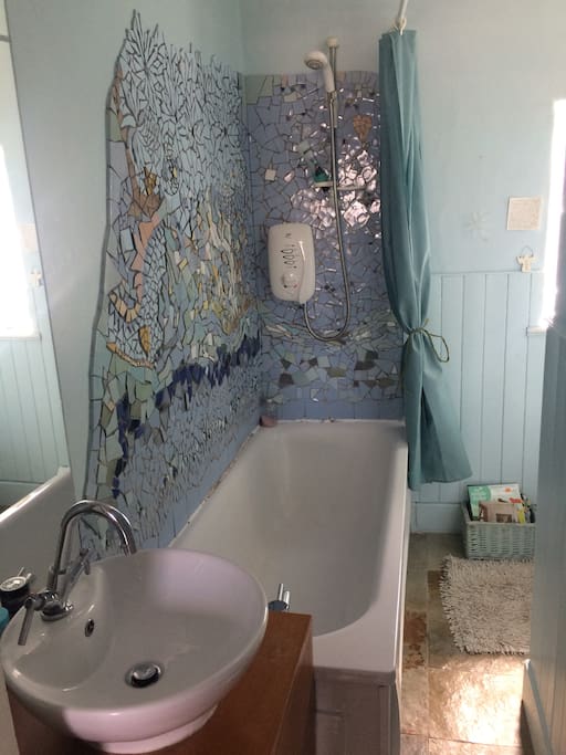 Bathroom with mosaic art