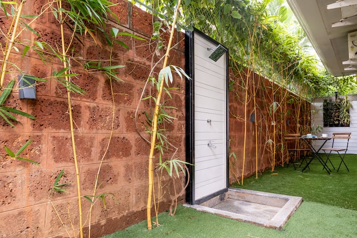Your Outdoor Rain Shower and sitting area on the ground floor.