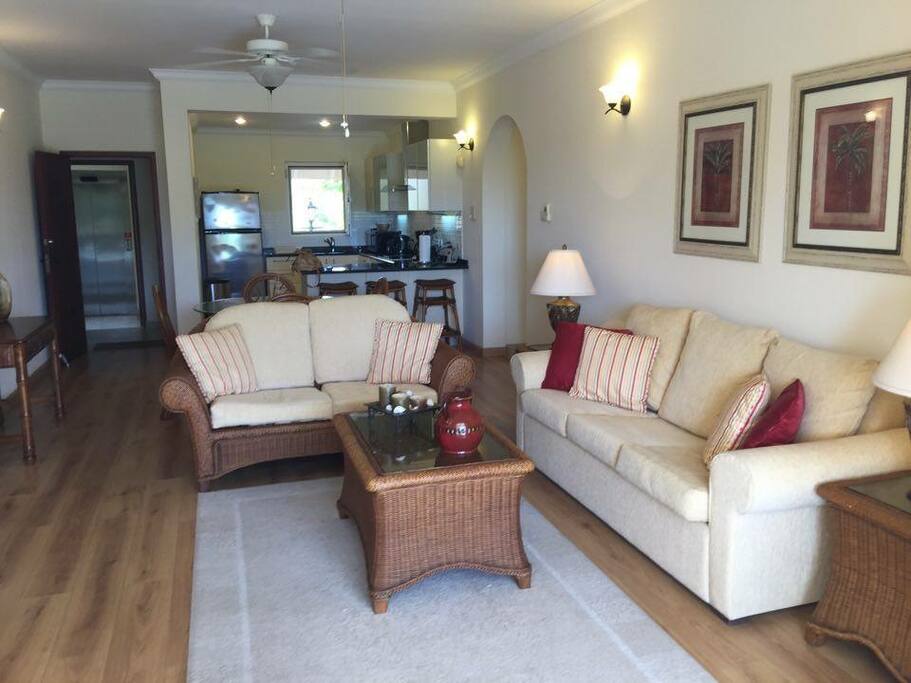 spacious living area with sofa bed