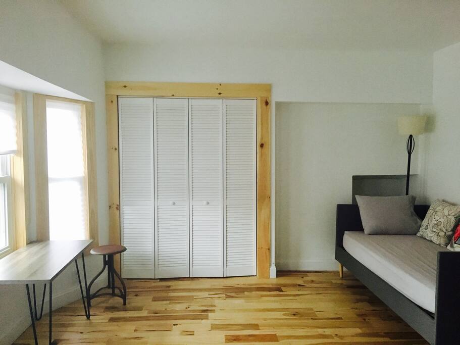 Spacious living space with customized closet
