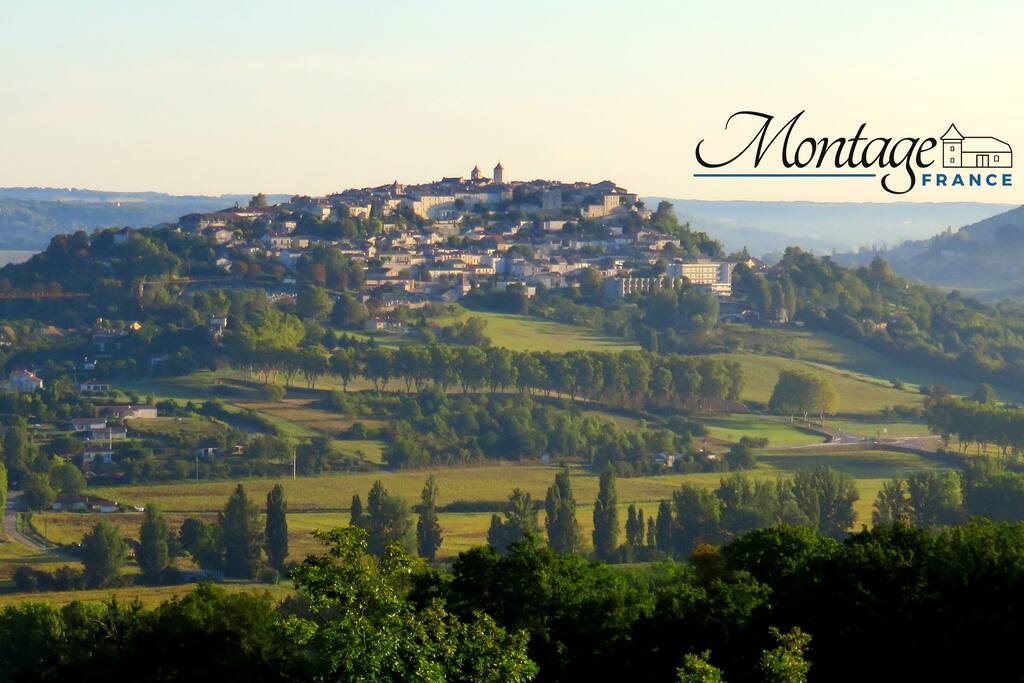 view to Lauzerte from Montage's huge rear terrace