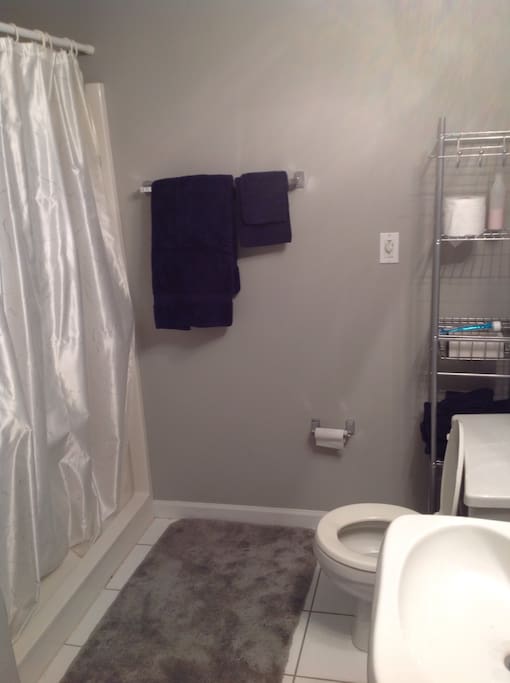 Full bathroom, including towels and shampoo