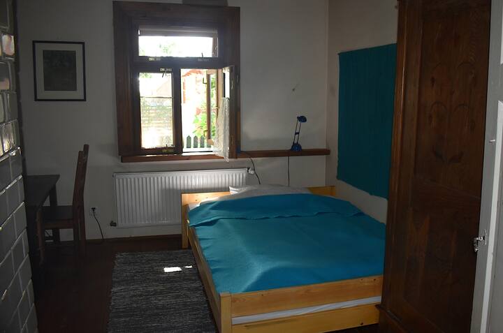 Blue bedroom with one double bed, picture 1