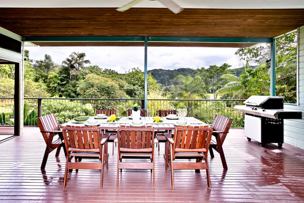 Large balcony, with BBQ overlooking garden and cattle farm