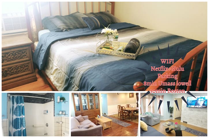 ★Private1BR★Quiet,Parking|StudentsTravelers|Lowell