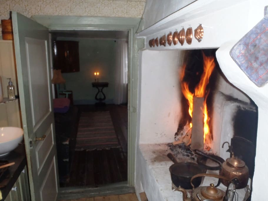The fireplace in the kitchen