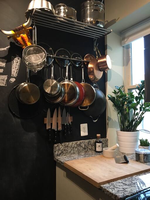 Pots and pans and prep area