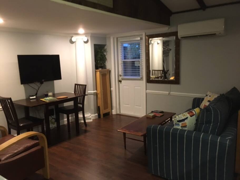 View from the Kitchen area into the living space. Couch is also a new queen sleep sofa.