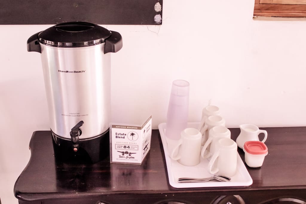 Free coffee and filtered water station
