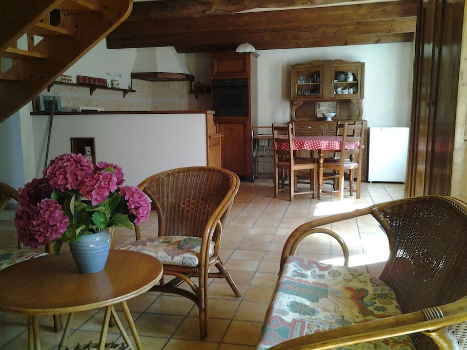 séjour et cuisine aménagée