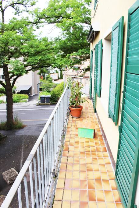 The balcony is on the south side, and you have access from the bedrooms.