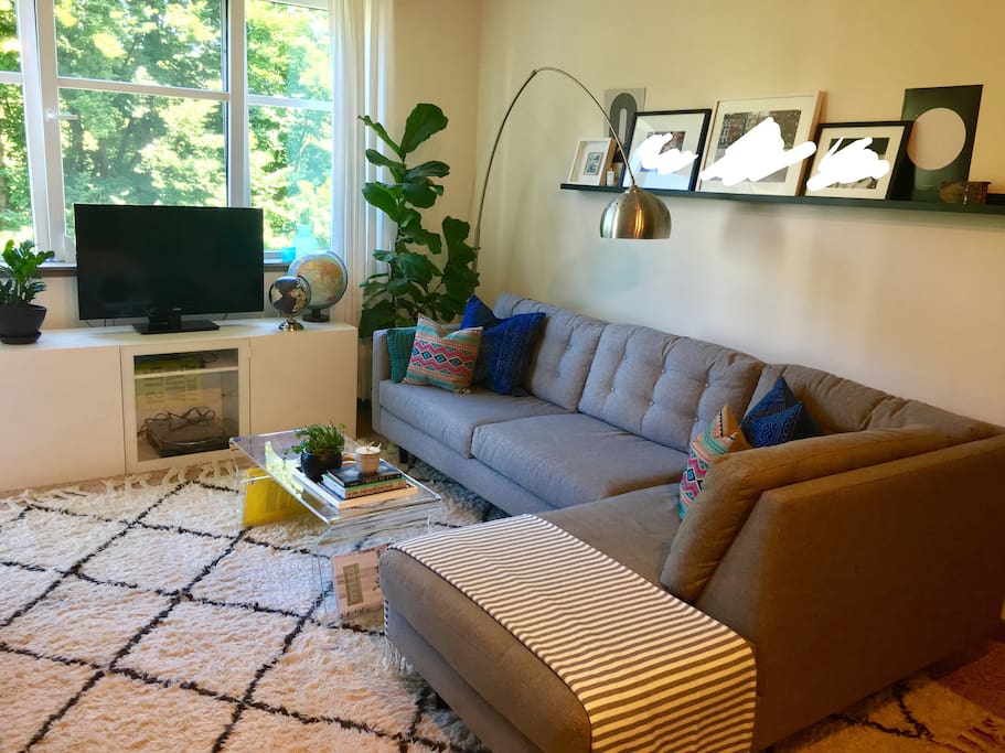 Living Room, TV, Record Player, Hulu, Netflix, Apple TV, Oh My!