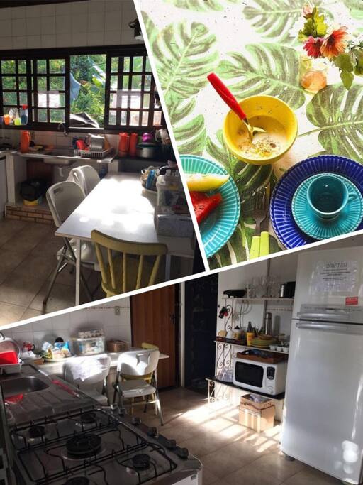 Possuímos uma cozinha compartilhada na qual os hóspedes e funcionários podem armazenar e preparar suas próprias refeições.