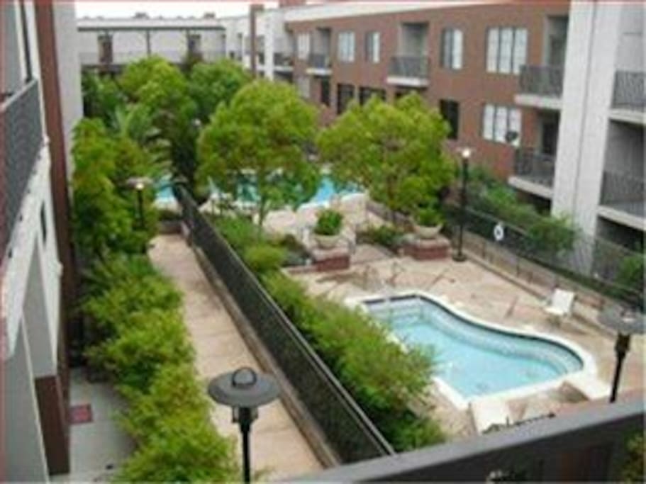 This is the view of the hot tub and pool right outside our apartment.