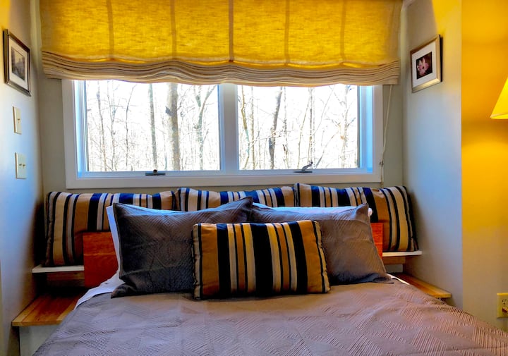 Closer view of queen-sized bed.