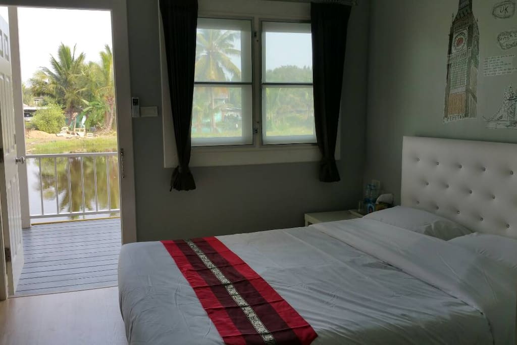 Clean bed and nice pool view