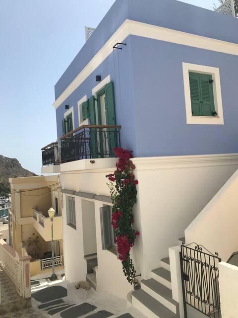 Traditional blue house in Spilia, Leros