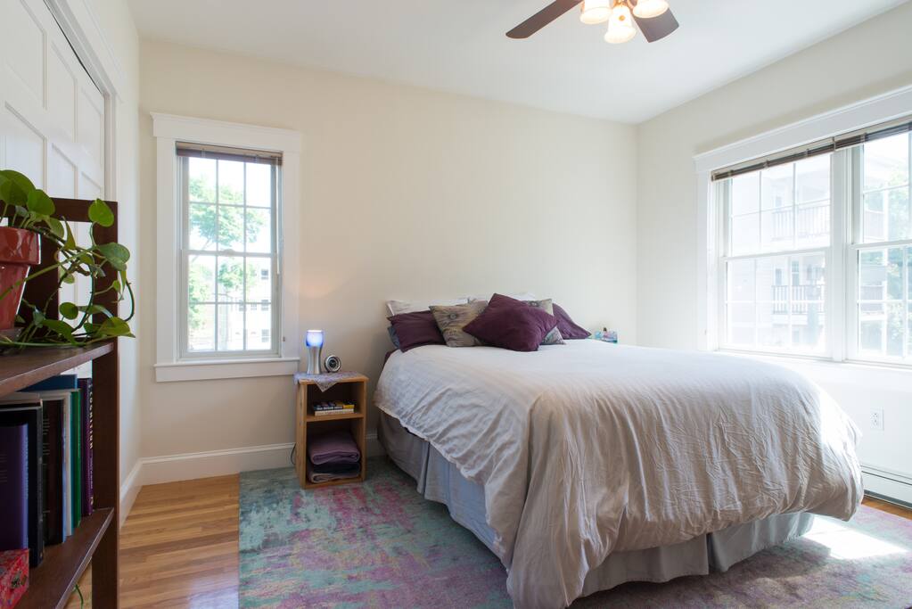 Your private bedroom has has a comfortable pillowtop queen bed