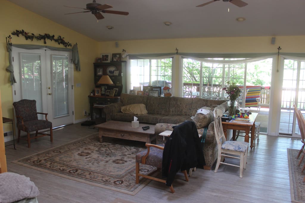 Large family room with outside and inside dining