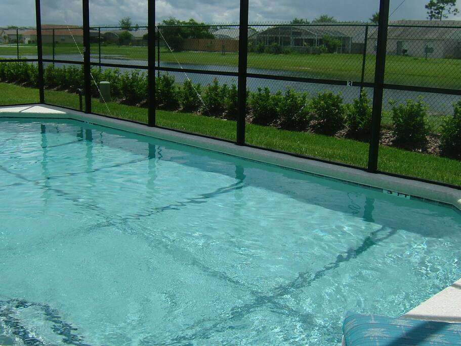 South facing pool gets sun all day with a nice water view.