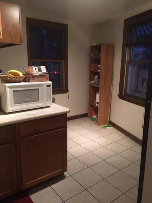 kitchen with view of cafe