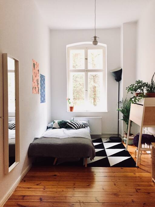 Your bedroom, the sofabed is about 120x180 cm