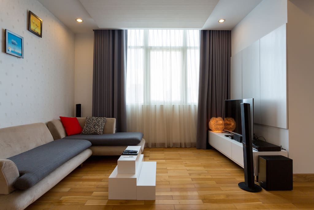 Living room with 50 in TV , Bluetooth sound bar