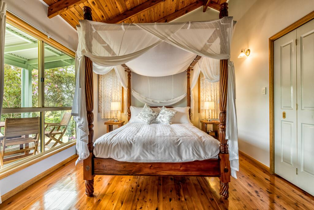 Cottage number 3 with four poster bed, is located at the bottom of our property, being closest to Pencil Creek and the furthest away from reception. It is fully contained, having a private deck, spa, air-conditioning, log fire, cooking facilities ... and much more. We are located in Mapleton, on the Sunshine Coast Hinterland, which is part of the Blackall Range and close to the interesting towns of Montville, Maleny, Eumundi, Yandina, Kenilworth, Noosa and the Glass House Mountains.
