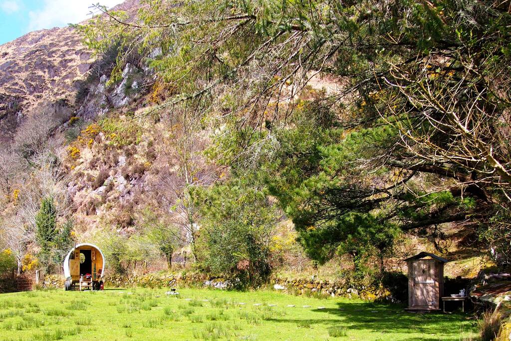 Gypsy wagon and its loo with a view
