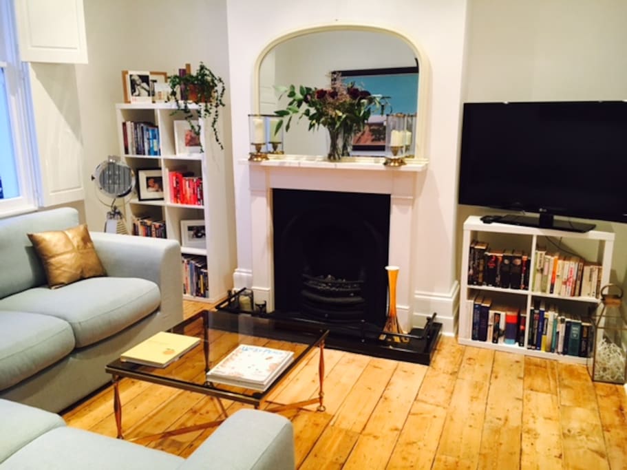 upstairs lounge with working fire, tv and amazon firestick