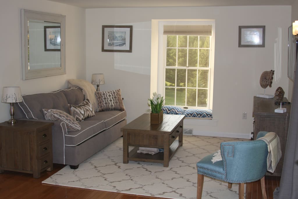 The couch pulls out to a comfortable Queen sofa-bed.