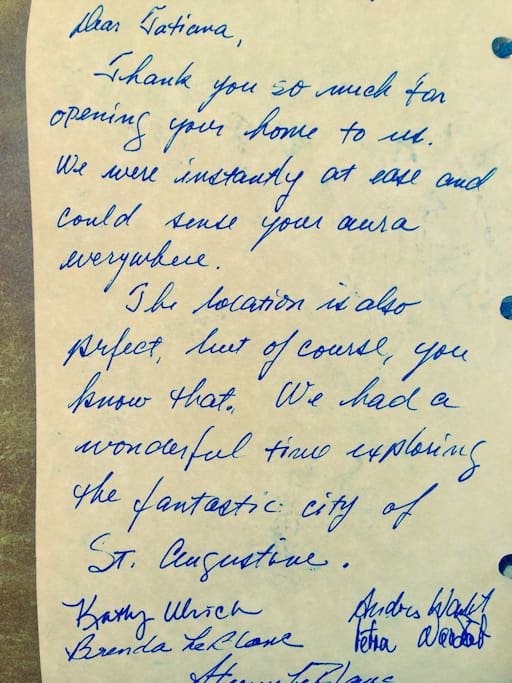 This lovely note that was accompanying the beautiful drawing left in the guest book by an inspired artist and his entourage!