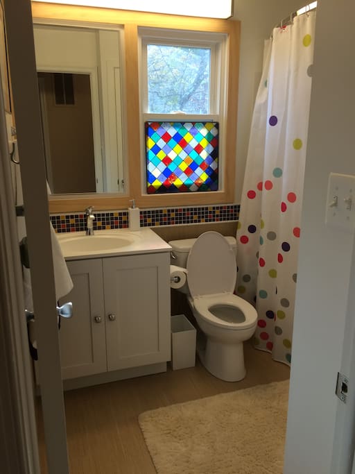 This bathroom is shared with two quiet, clean, respectful teenagers.