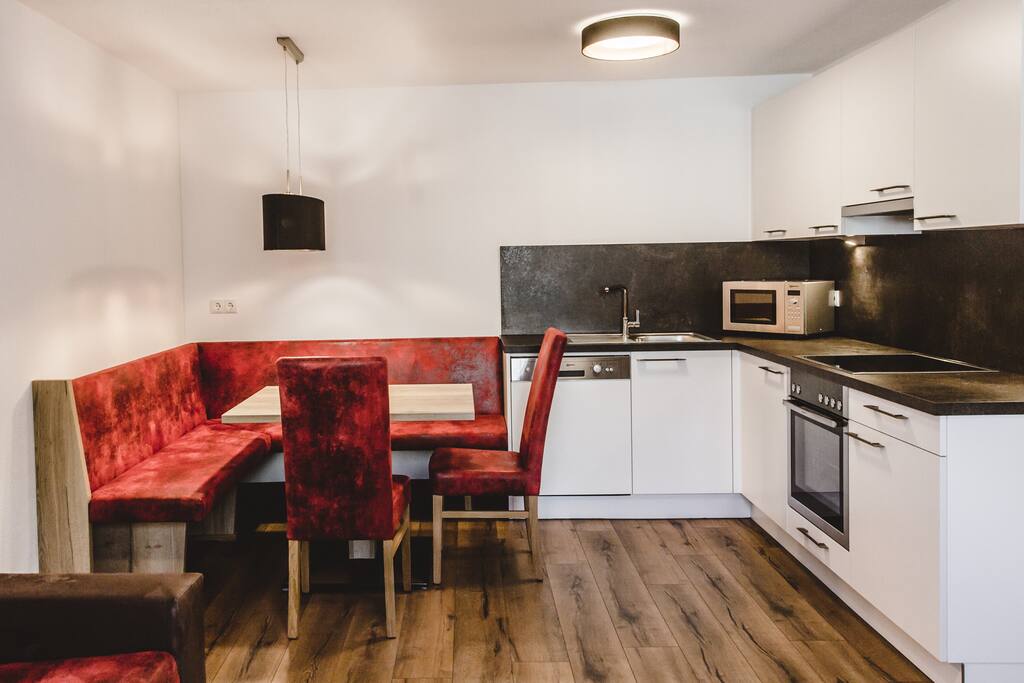living room with dining place and kitchenette