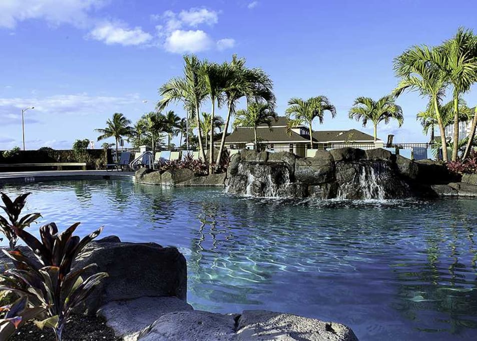 Relax by the sound of waterfalls by the pool!