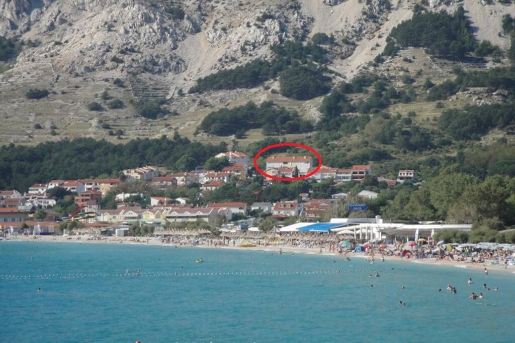 250 m from the beach