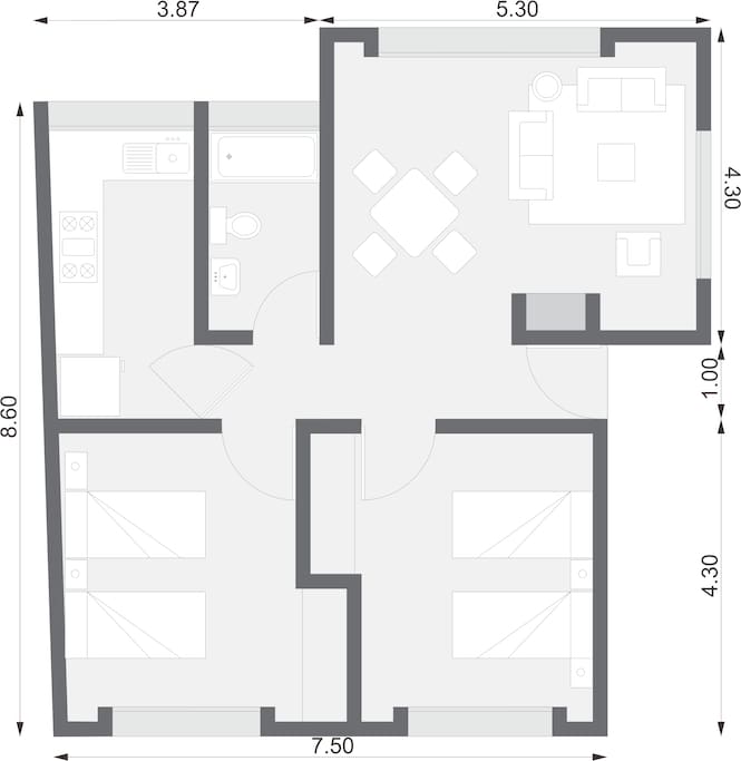 plano apartamento 75 m2