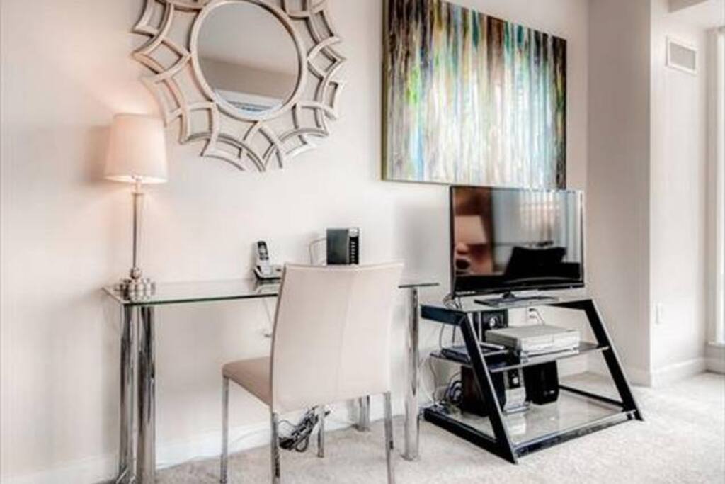 This apartment offers a convenient work desk.