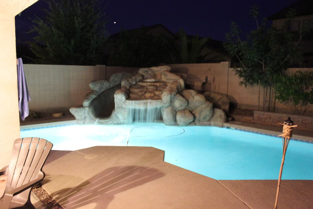 Pool with water slide and built in grotto