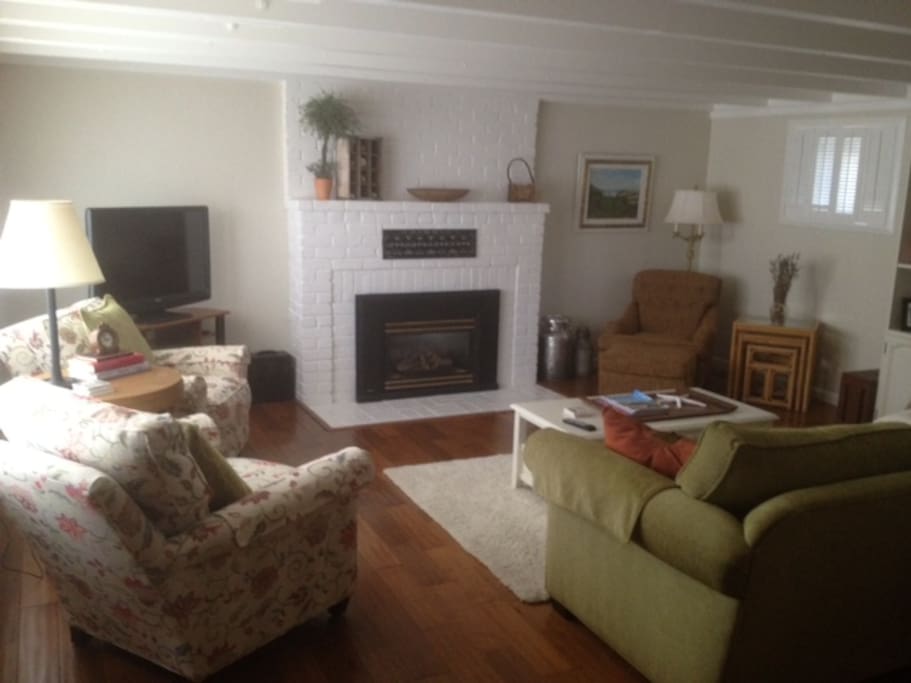 The downstairs family room with cable TV a fireplace plus games to play.