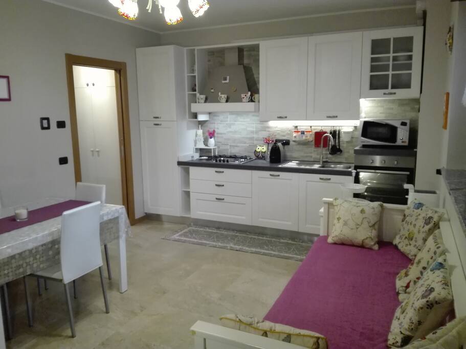 Living room with kitchen and sofa bed