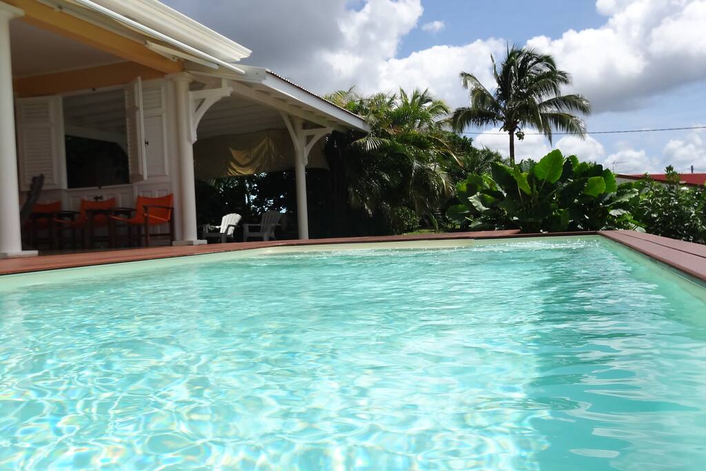 Piscine privative de plus de 6m face à la mer , nichée dans le jardin tropical.