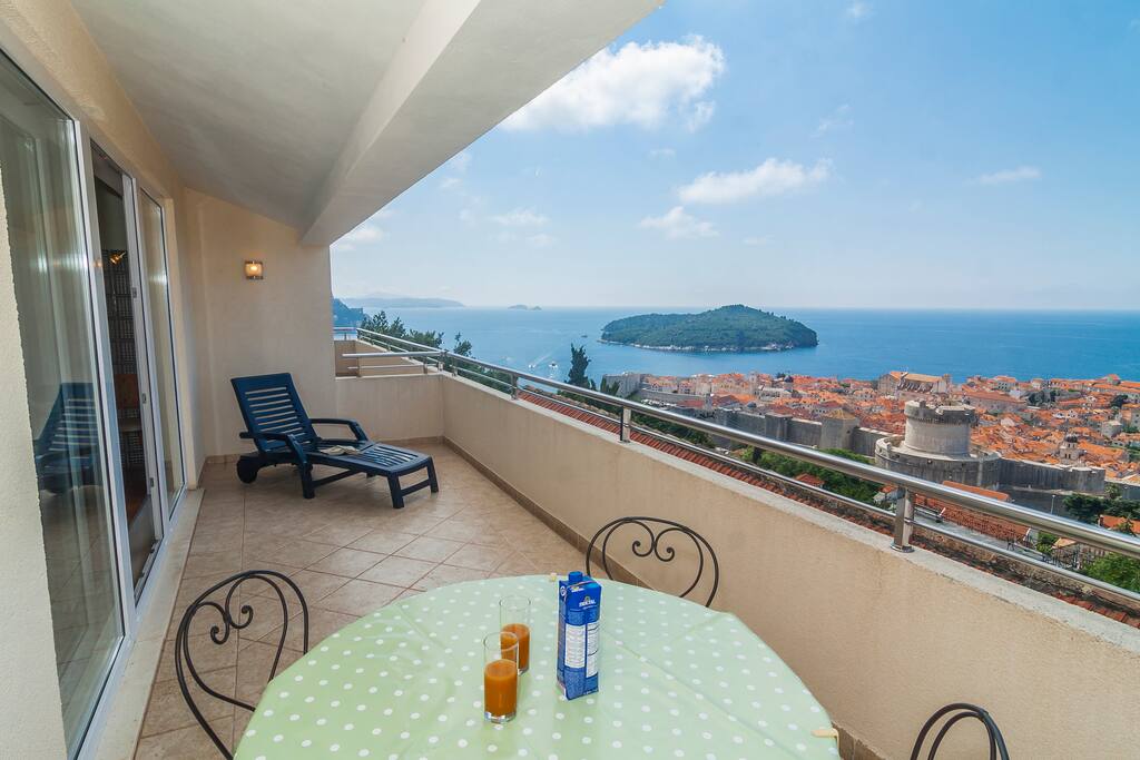 terrace and view from apartment with a seaview